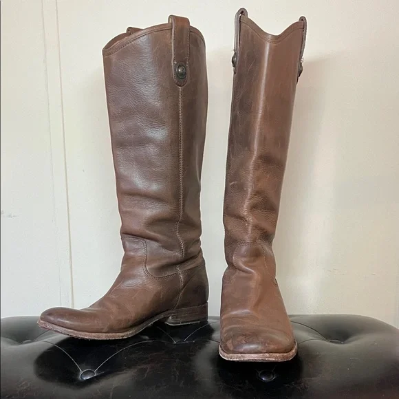 FRYE Brown Leather Tall Boots - Picture 1 of 13